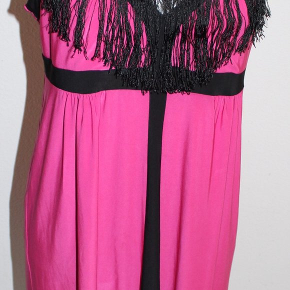 Secret Treasures Nightie Pink w Black Fringe,Sz LG - Picture 2 of 5